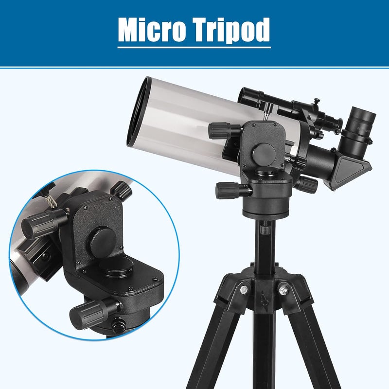 SARBLUE Maksutov-Cassegrain Telescope, Mak70 Telescopes for Adults Kids 1000mm Focal Length 70mm Objective Lens, Beginners Astronomy Telescope with Slow Motion Gimbal Tripod - Image 5